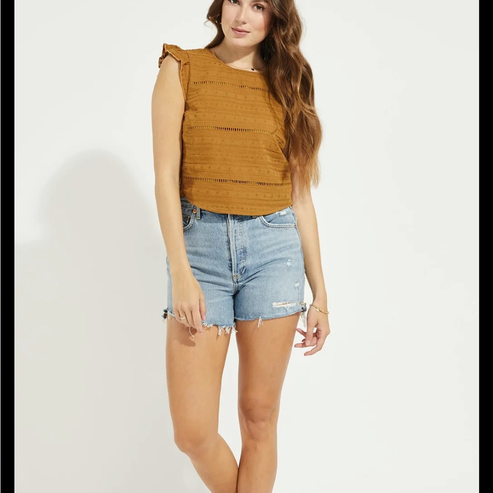 Gentle Fawn Mustard Tie-Back Eyelet Top